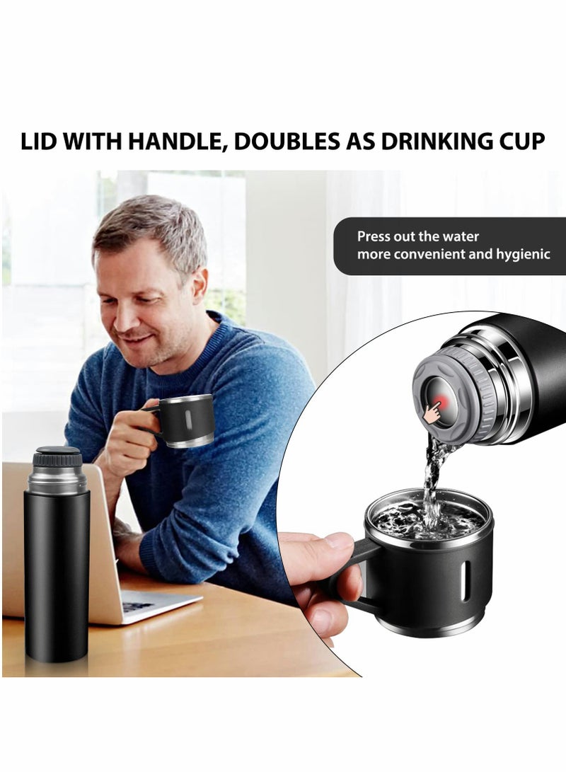 Water Bottle 500ml Vacuum Flask, Insulated Travel Mug with Leakproof Lid and Handle, Reusable Drinks Bottles Stays Coffee Tea Hot and Cold Up to 12 Hours for Work Sports Camping Cycling, Black - Image 5